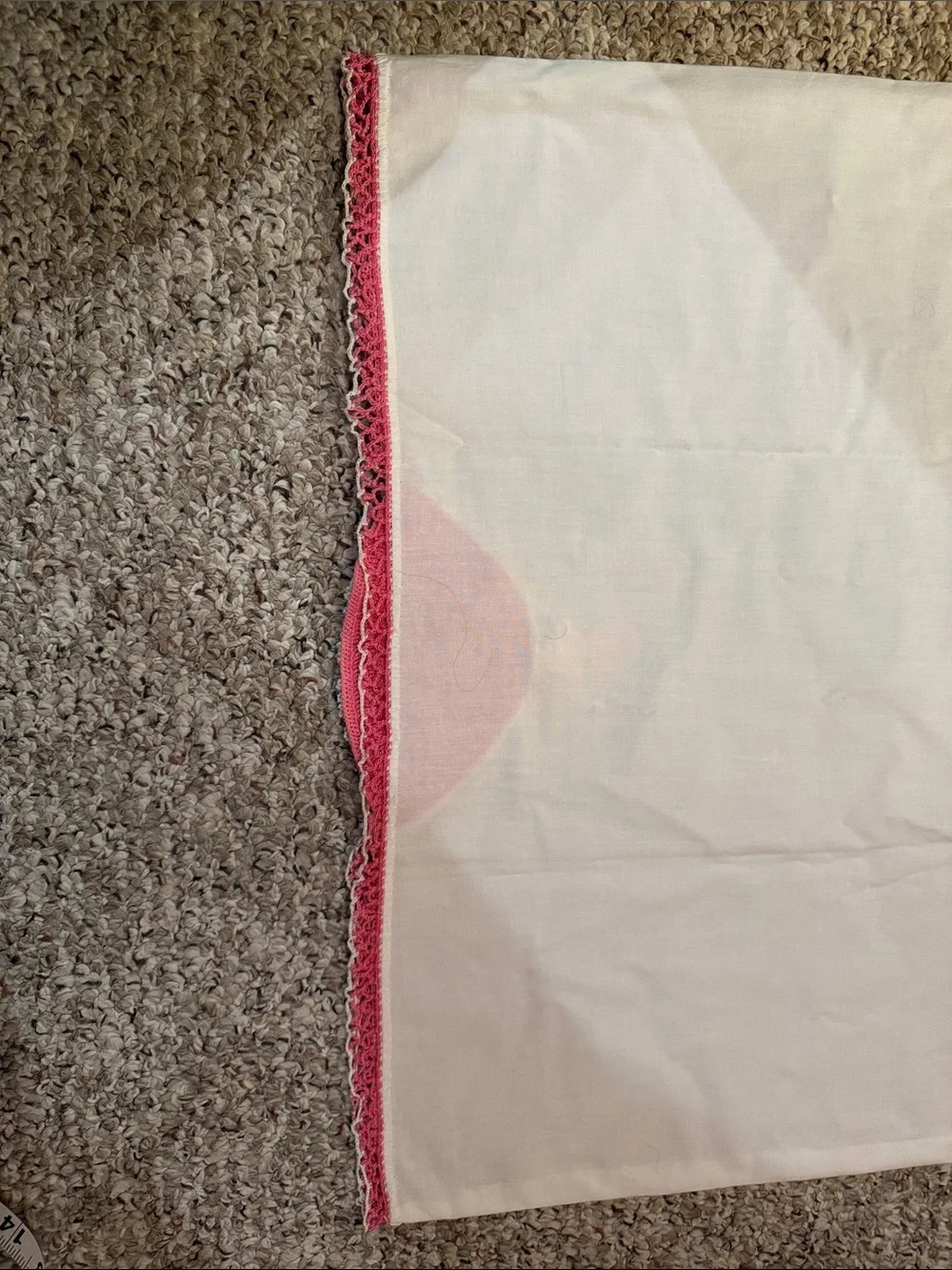 Embroidered White Cotton Bedding Throw with Pink Lady Motif